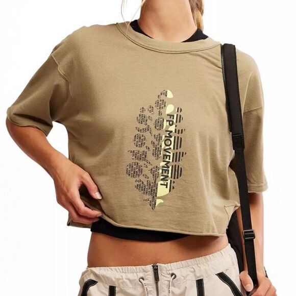 Free People Movement Inspire Logo Sage Green Crop T-shirt S NWT $48 - Picture 1 of 9